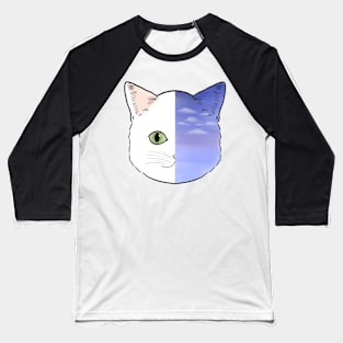 White Cat Face and Sunset Night Purple Pastel Sky Aesthetic Neko Baseball T-Shirt